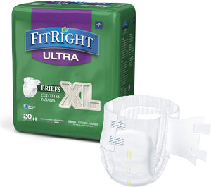 
                  
                    FitRight Ultra Adult Diapers, Disposable Incontinence Briefs with Tabs, Heavy Absorbency, X-Large, 57"-66", 4 packs of 20 (80 total)
                  
                
