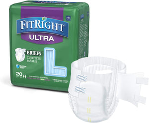 
                  
                    FitRight Ultra Adult Diapers, Disposable Incontinence Briefs with Tabs, Heavy Absorbency, Large, 48"-58", 4 packs of 20 (80 total)
                  
                